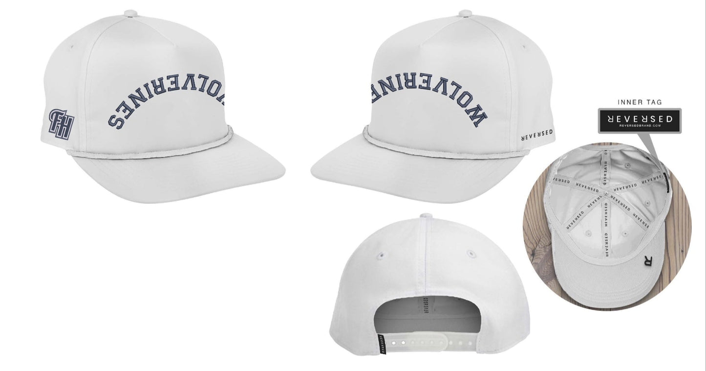 "WOLVERINES W/ FH"-REVERSED BRAND-ADJUSTABLE HAT (White/Navy)