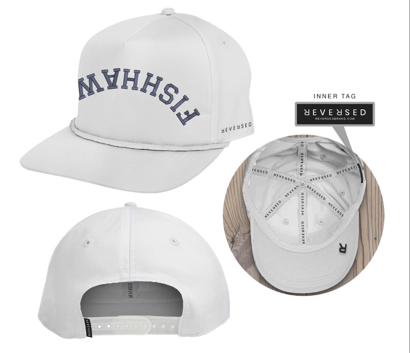 "FISHHAWK"-REVERSED BRAND-ADJUSTABLE HAT (White/Navy)